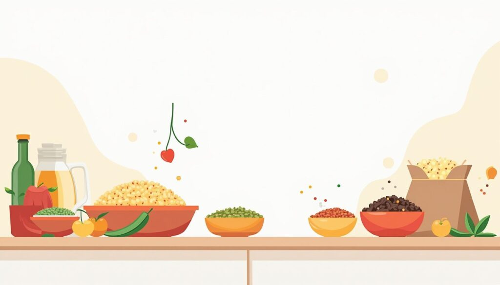 Minimalistische keuken met burrito-ingrediënten op een witte achtergrond.
