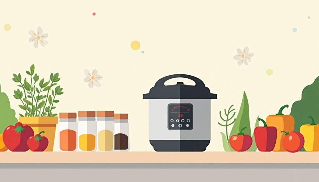Minimalistische keuken met verse groenten en kleurrijke specerijen.