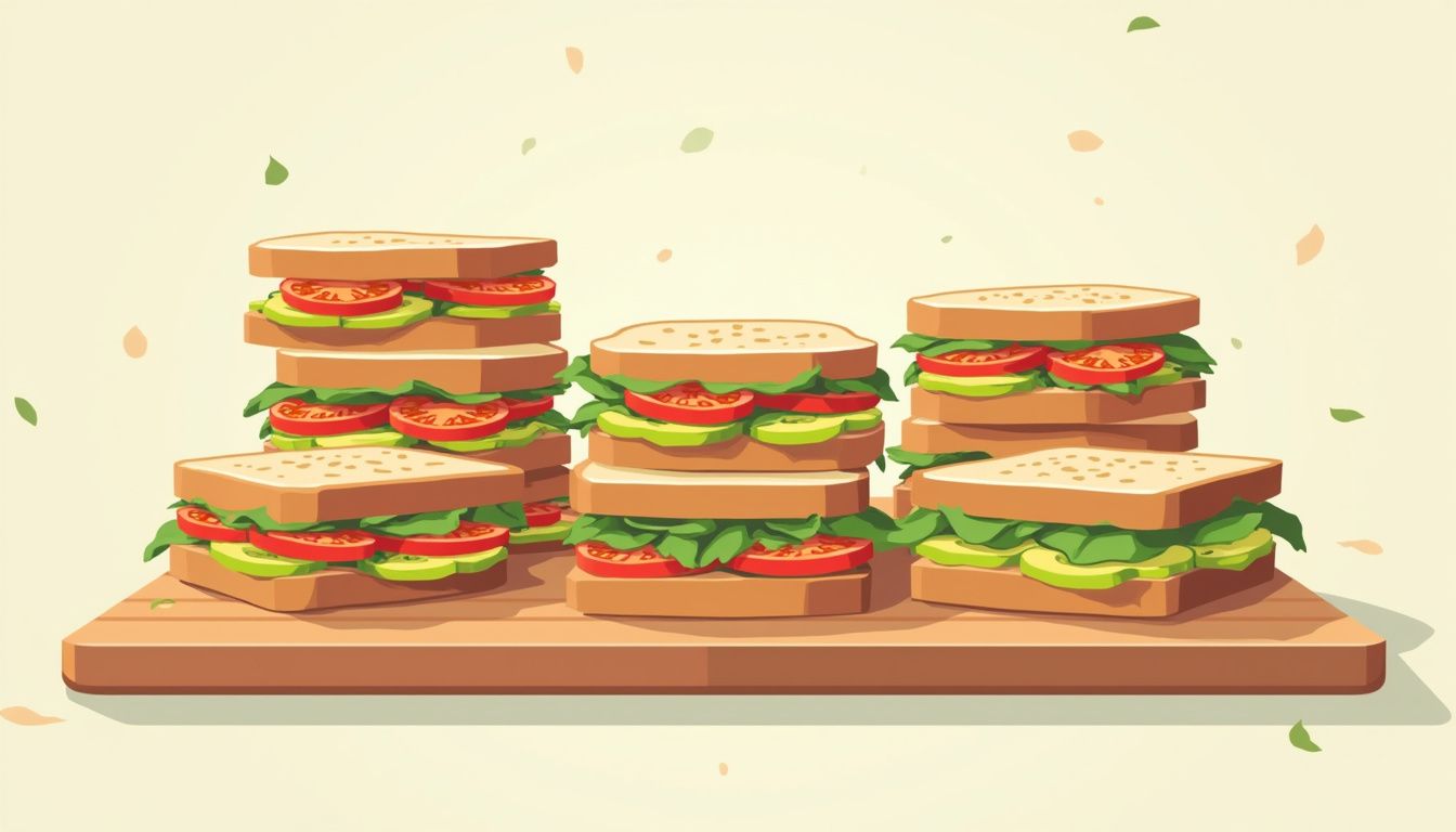 Vectorillustratie van maaltijd-sandwiches op een snijplank.