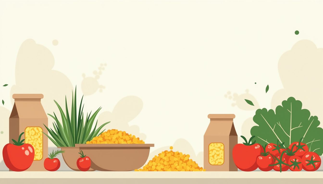 Minimalistische vectorillustratie van een rustieke keuken met verse groenten.